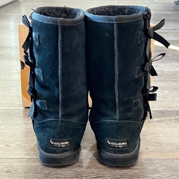 Koolaburra UGG Victoria Tall Boots Black 3 Bow Suede Kids Size 3 - Picture 7 of 10